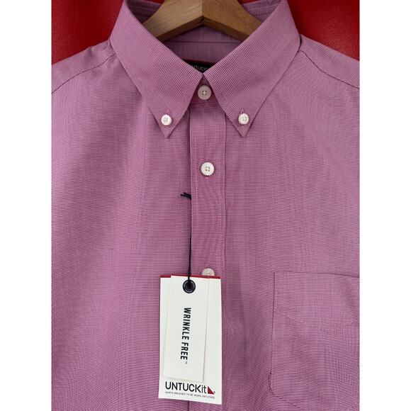 Untuckit Cadetto Berry Micro Gingham Checks Wrinkle Free LS Shirt Size Large NWT - Picture 9 of 16